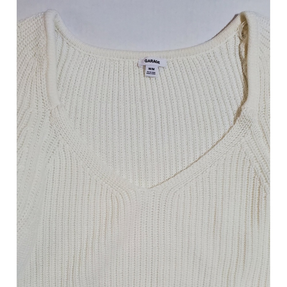 Garage‎ Cream Cropped Knit Sweater Long Sleeve Scoop Neck Ribbed Top - Picture 6 of 14